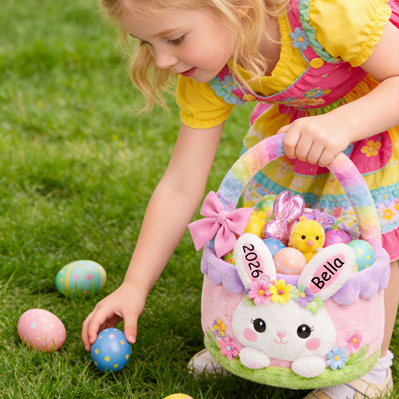 Personalized Easter Bunny Basket Custom Easter Basket Pink Easter Bunny Easter Basket for Girls Kids Gift for Easter