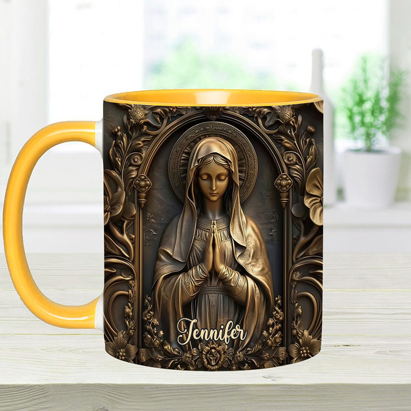 Personalized Vintage Virgin Mary Ceramic Mug with Name Religious Inspirational Gift Catholic Gift for Women