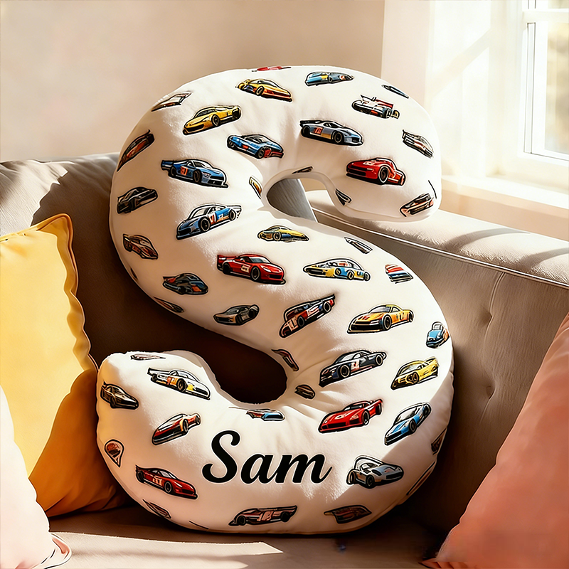 Personalized Racing Letter Pillow Custom Name and Alphabet Initial Shaped Cushion Graphic 3D Print Gift for Car Enthusiasts and Racing Lovers