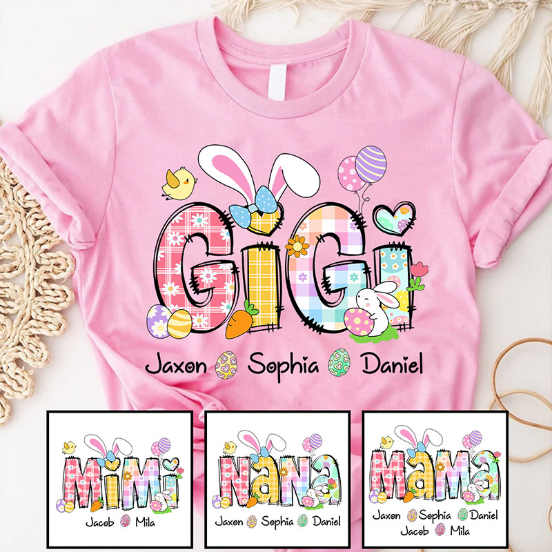 Personalized Bunny Easter Gigi Custom Gigi And Grandkids T-Shirt Gift for Grandma