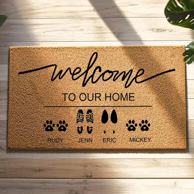 Personalized Welcome Doormat Custom Footprint and Paw Print Doormat Heartfelt Housewarming Gift for Families and Pet Lovers Christmas Gift