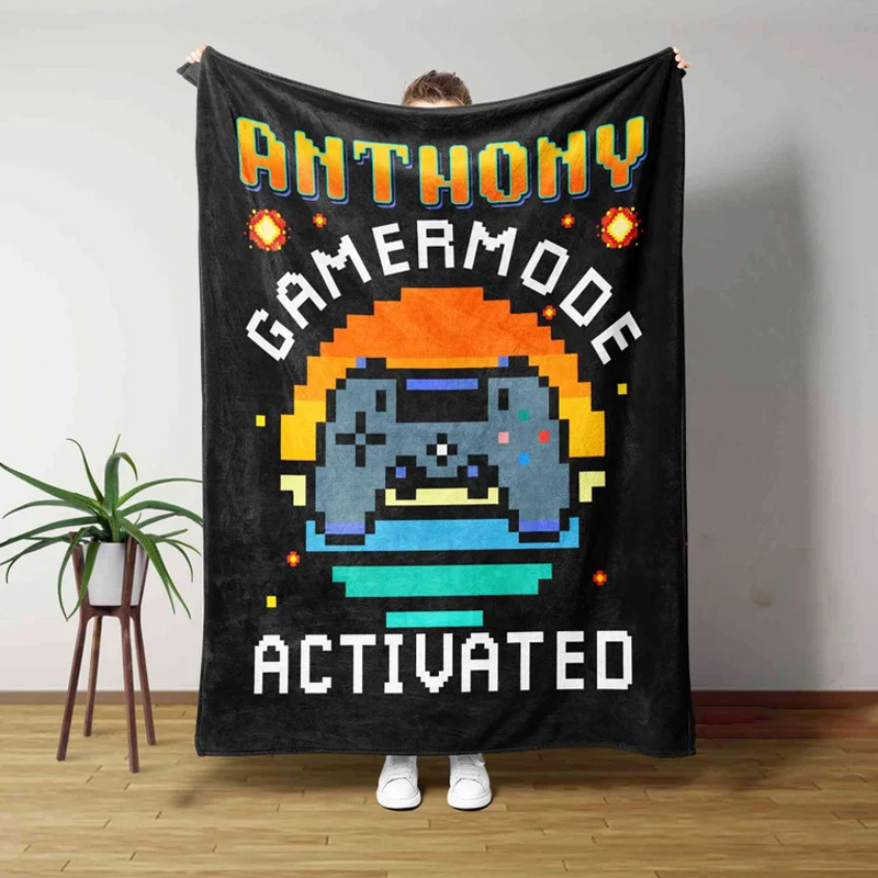 Personalized Video Gaming Throw Blanket with Name Home Decor Birthday Gift for Geek Lover