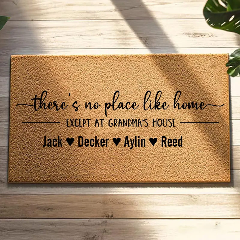 Personalized There's No Place Like Home Doormat Custom Grandma's House Welcome Mat Indoor Outdoor Rug Home Decor Gift for Family Grandkids Entryway