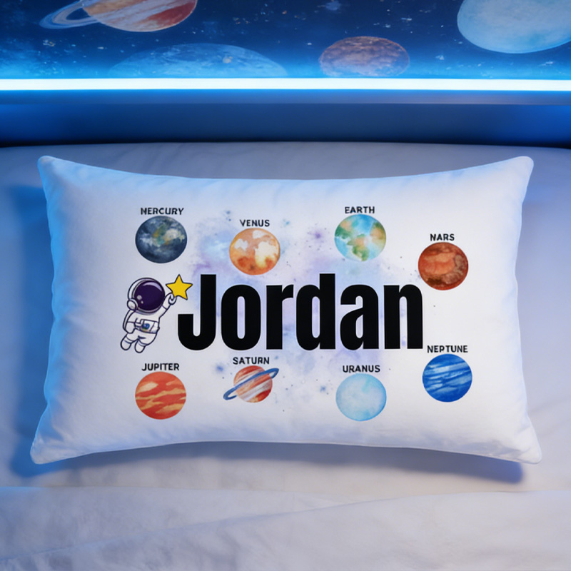 Personalized Solar System Throw Pillow Cover with Name Outer Space Kids Bedding Home Decor Christmas Birthday Gift for Geek Lover