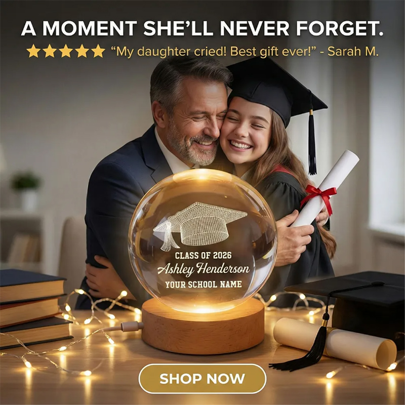Personalized Crystal Ball LED Night Light - Gift For Graduation Day, Graduation Gift, Keepsake Class Of Graduation Senior Illusion Graduation Cap