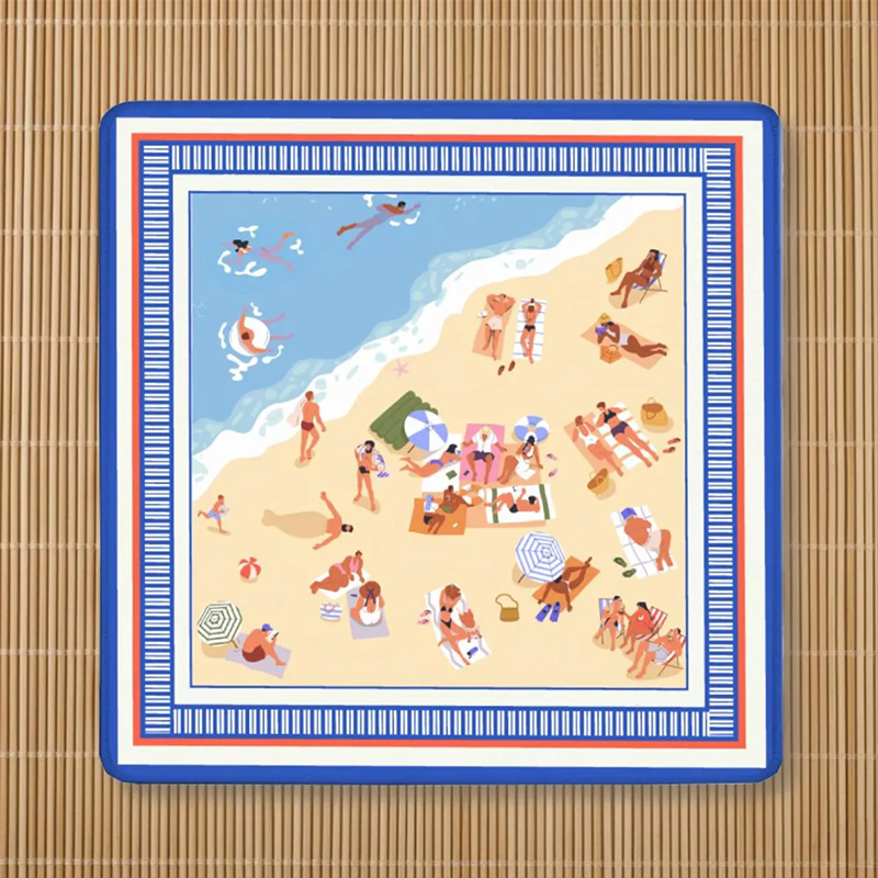 Personalized Bright Colorful Beach Mahjong Mat, Blue Maximalist Mah Jongg Game Mat, Table Cover Gift for Mahjong Players