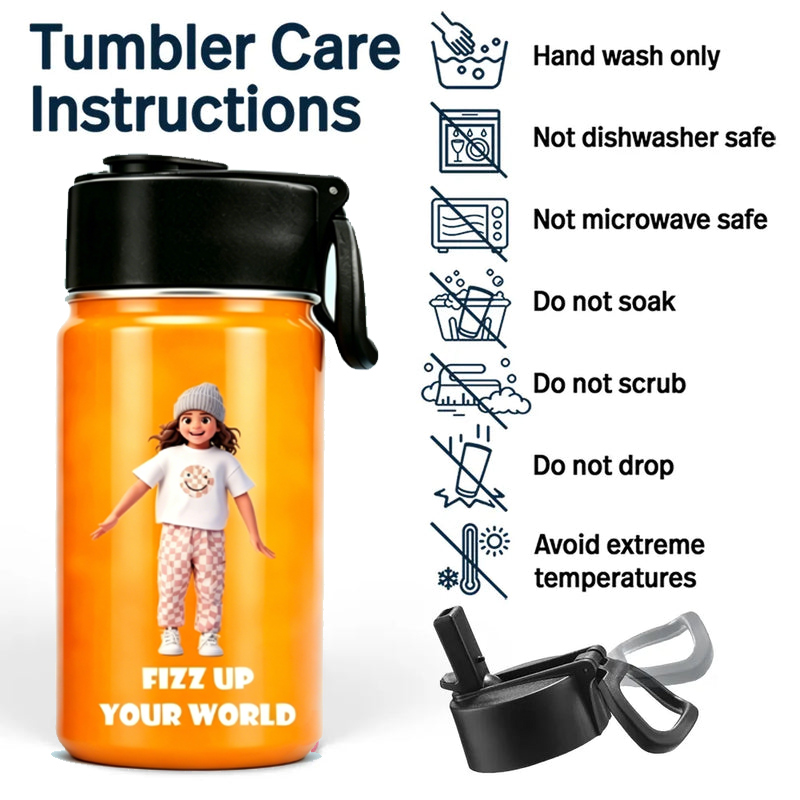 Personalized Drinks Print Bright Orange Childrens Water Bottle