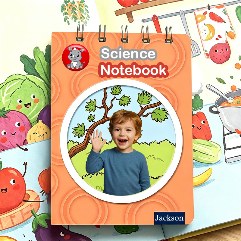 Personalized Kids Science Workbook Photo Cover Dino Skeleton Lab Experiment Classroom Back To School Study Notebook