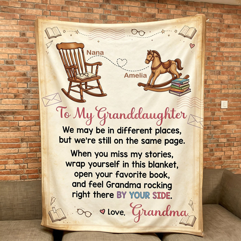 Personalized To My Granddaughter Storytime Blanket Custom Gift with Rocking Chair Books and Heartfelt Message