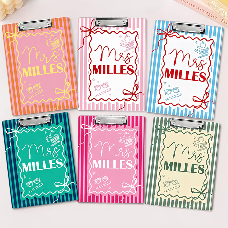 Personalized Teacher Clipboard with Ribbon Frame Striped Clipboard Cute Classroom Gift Teacher Appreciation Gift School Office Supplies 