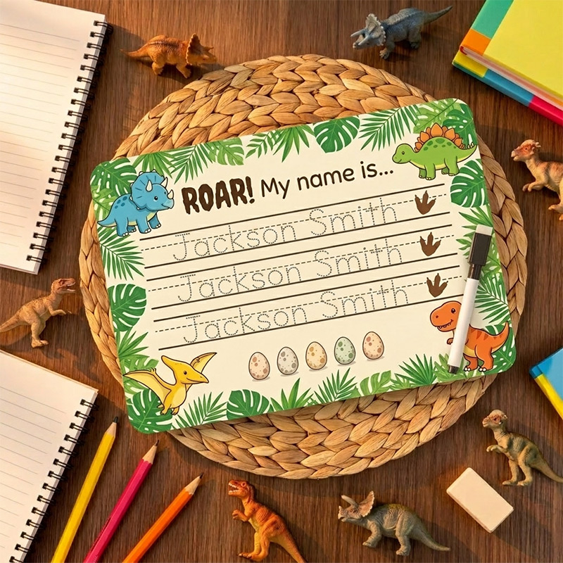 Personalized Dinosaur Name Tracing Board Custom Handwriting Practice for Kids Back to School Birthday Gift