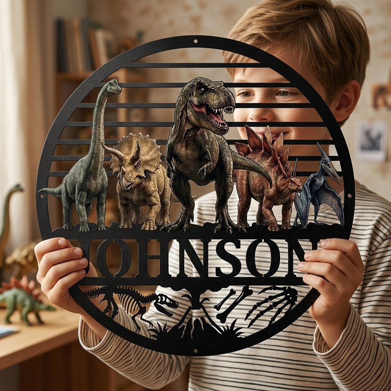 Personalized Dinosaur Metal Wall Sign Dinosaur Name Room Wall Decor Bedroom Sign