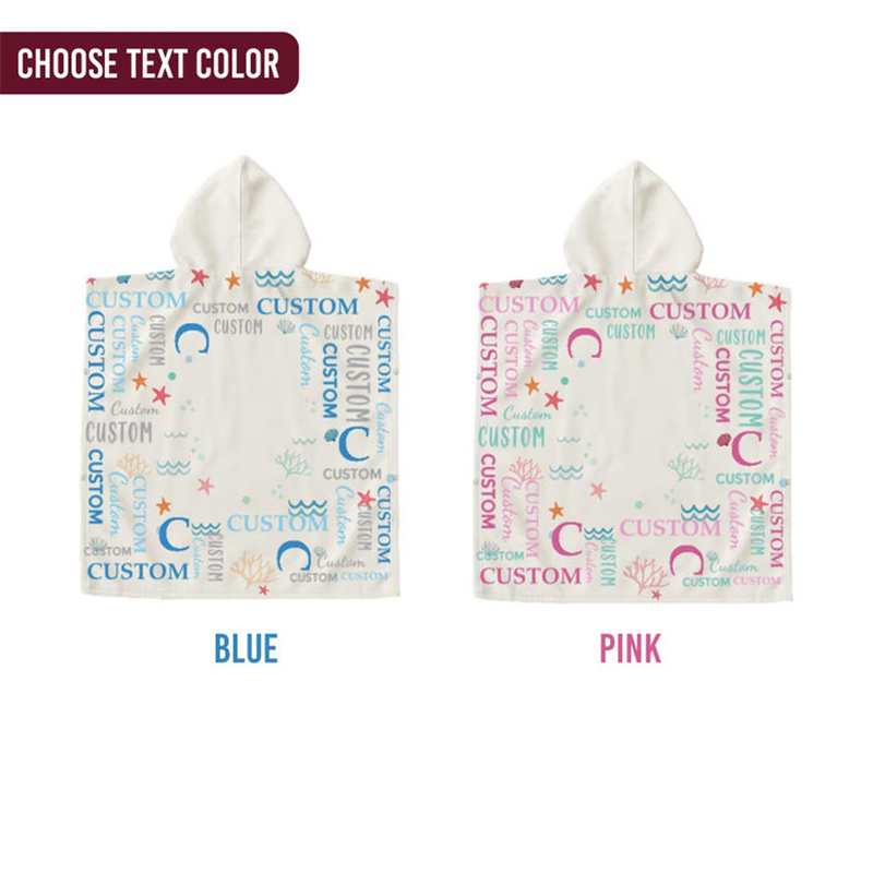 Personalized Cute And Beachy Custom Name Quick Dry Hooded Beach Towel with Name Beach Pool Essentials Birthday Gift for Kids Summer Pool Party Gift Baby Vacation Swim Poncho