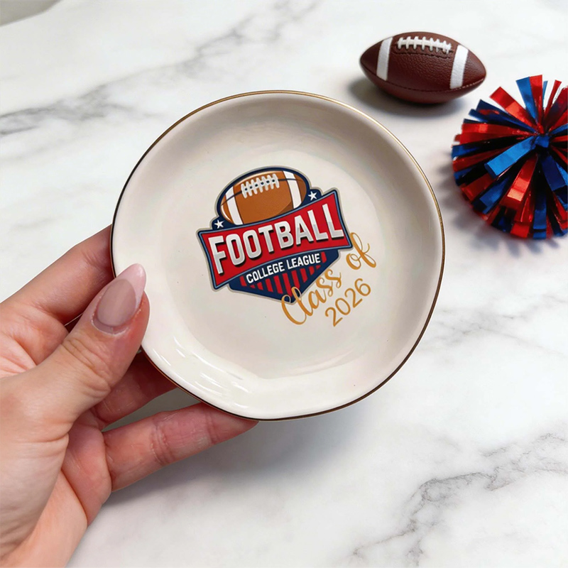 Personalized College Logo Design Heart Shape Ceramic Trinket Jewelry Dish Home Decor Graduation Gift for Graduates Women