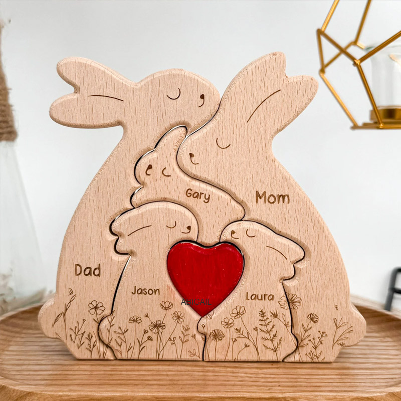Personalized Wooden Bunny Family Decor Custom Engraved Name Sign Rustic Home Decoration Gift for Mom Dad Kids Birthday Mother's Day Father's Day