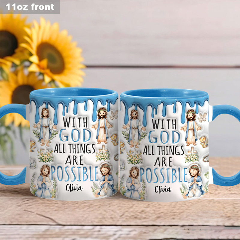 Personalized with God all Things are Possible Jesus Ceramic Mug with Name Religious Inspirational Gift Christian Gift for Jesus Lover
