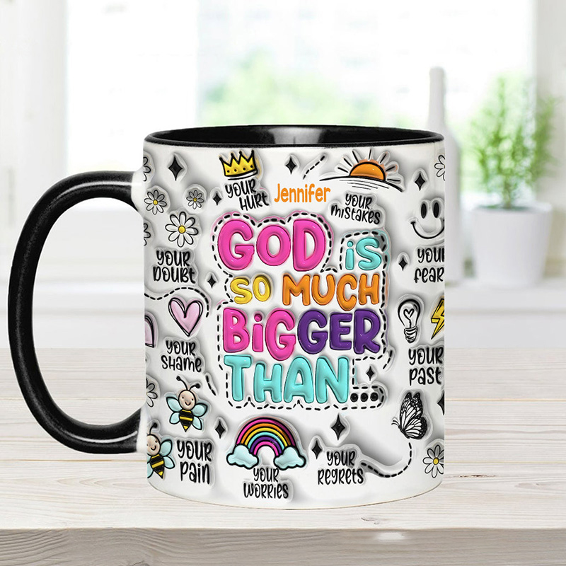 Personalized God is so Much Bigger Ceramic Mug with Name Religious Inspirational Gift Christian Gift for Women and Girls