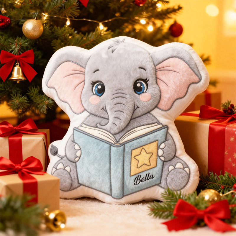 Personalized Reading Elephant Throw Pillow Graphic 3D Print Animal Pillow with Name for Kids Boys Girls Book Lover Gifts Birthday Gift