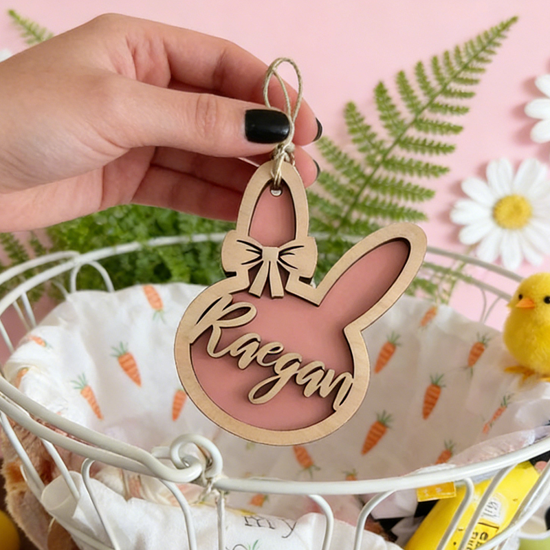 Personalized Bunny Easter Basket Tag Custom Easter Place Card Name Easter Basket Name Charm Kid Easter Basket Child Gift for boy and girl