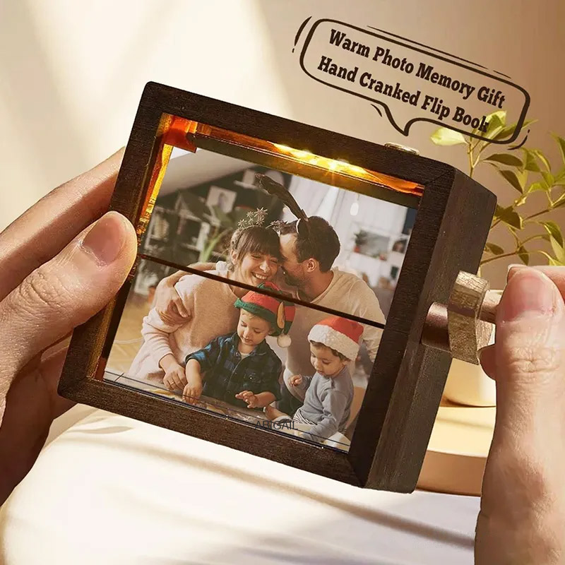 Personalized Photo Flipbook Animation Box Wooden Photo Book with Light Anniversary Birthday Wedding Gift for Mom Unique Gift for Couple Home Decor