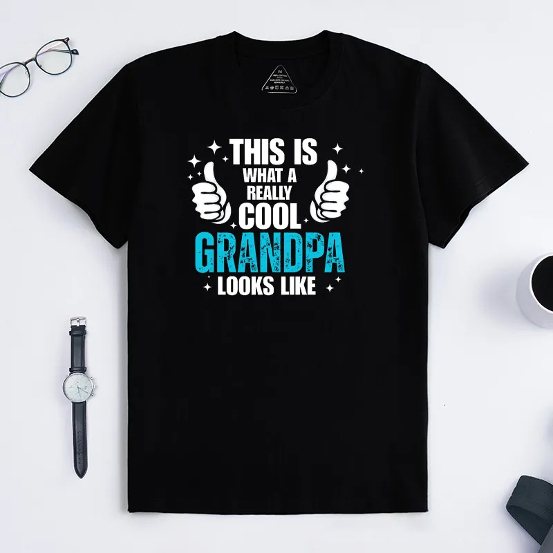 Personalized Grandpa T-Shirt Custom This Is What a Really Cool Grandpa Looks Like Gift for Grandfather Father's Day Birthday Comfortable Cotton Shirt