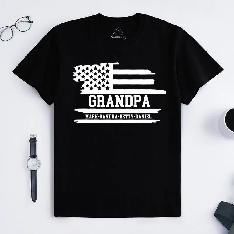 Personalized Grandpa Flag T-Shirt with Grandkids Names Gift for Grandfather Father's Day Birthday Comfortable Cotton Shirt for Men