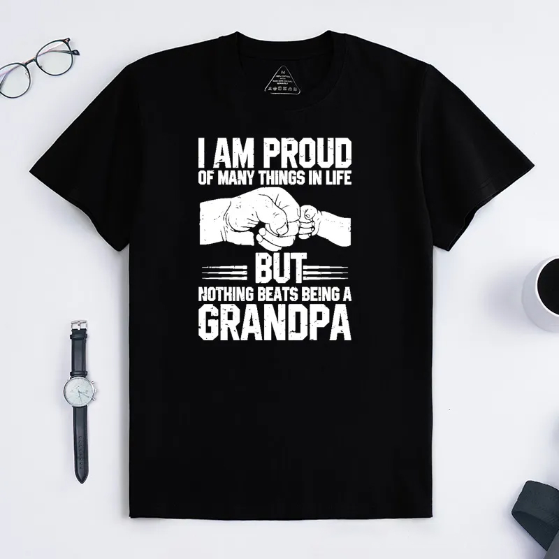 Personalized Grandpa T-Shirt Custom I Am Proud Nothing Beats Being a Grandpa Gift for Grandfather Father's Day Birthday Comfortable Cotton Shirt