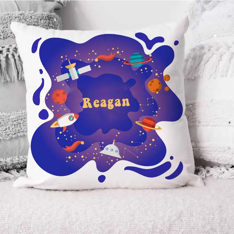 Personalized Space Theme Astronaut Rocket Throw Pillow Astronomy Gift for Nerd Geek Lover