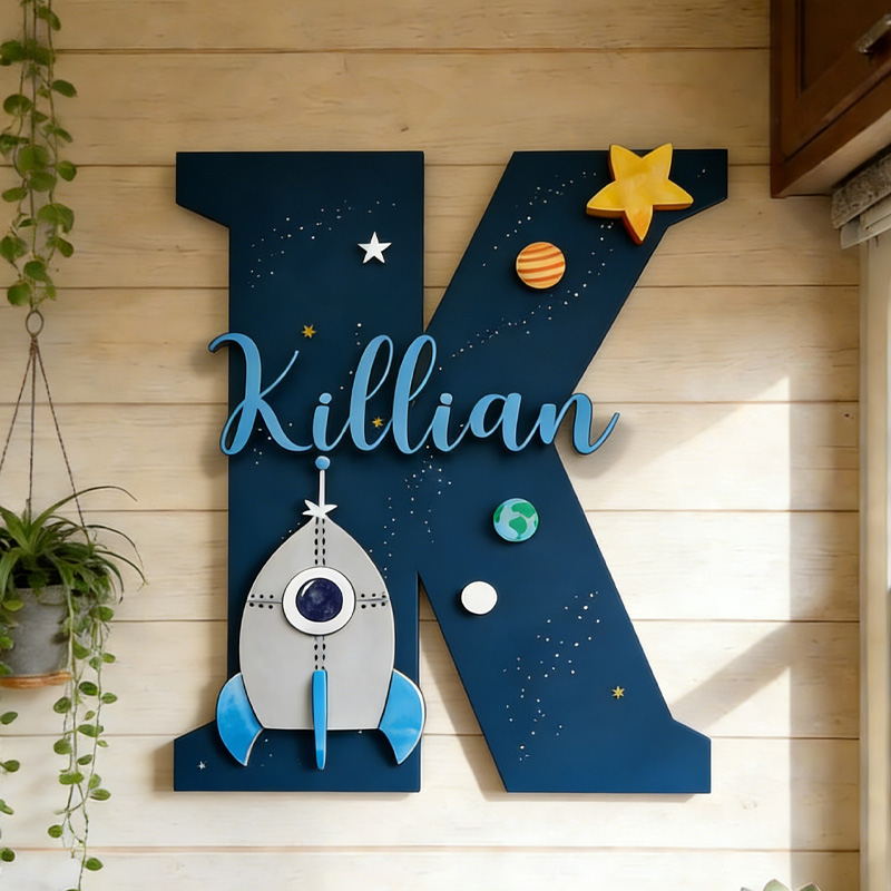 Personalized Initials Rocket 3D Wall Space Home Decor for Geek Lover