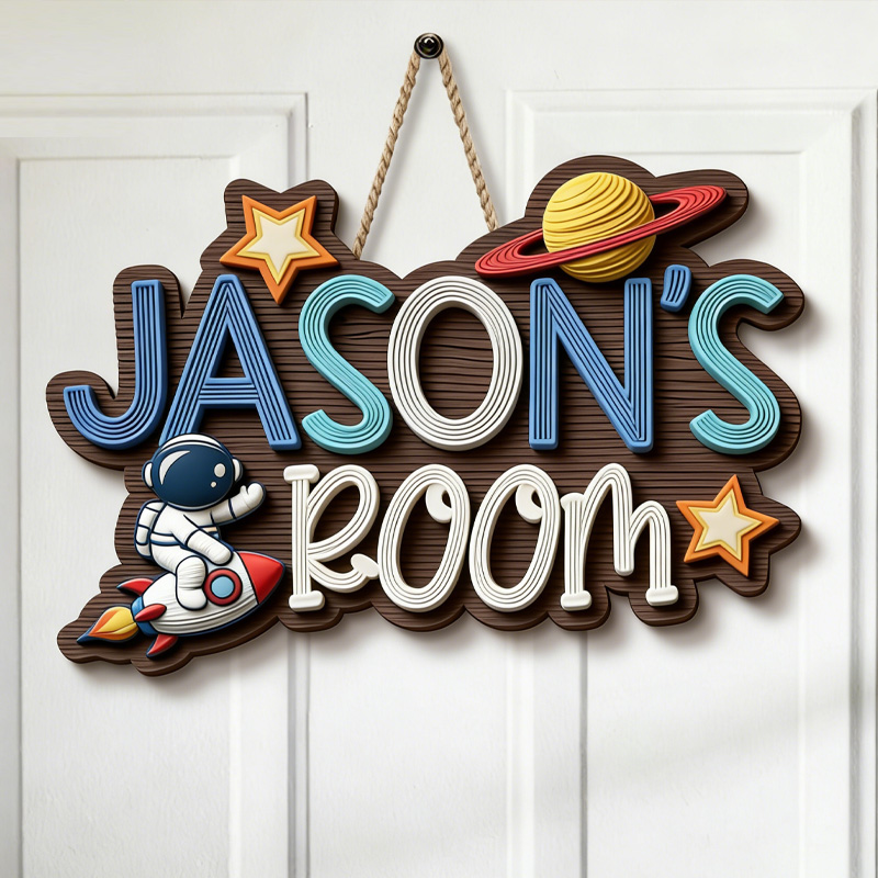 Personalized  Astronaut Door Sign 3D Printed Kids Wall Space Home Decor for Geek Lover