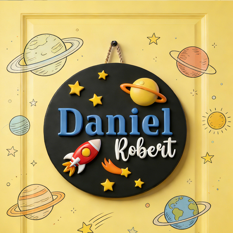 Personalized Astronaut Door Sign 3D Printed Kids Wall Space Home Decor for Geek Lover