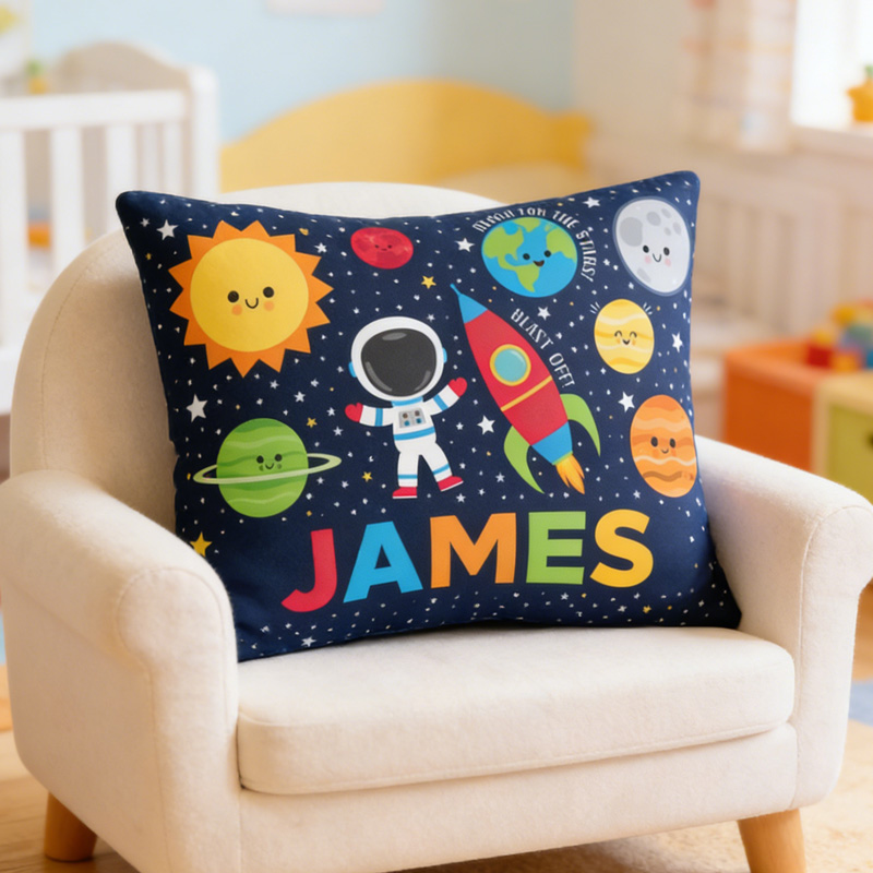 Personalized Galaxy Spaceship Throw Pillow Cover with Name Outer Space Kids Bedding Home Decor Christmas Birthday Gift for Geek Lover