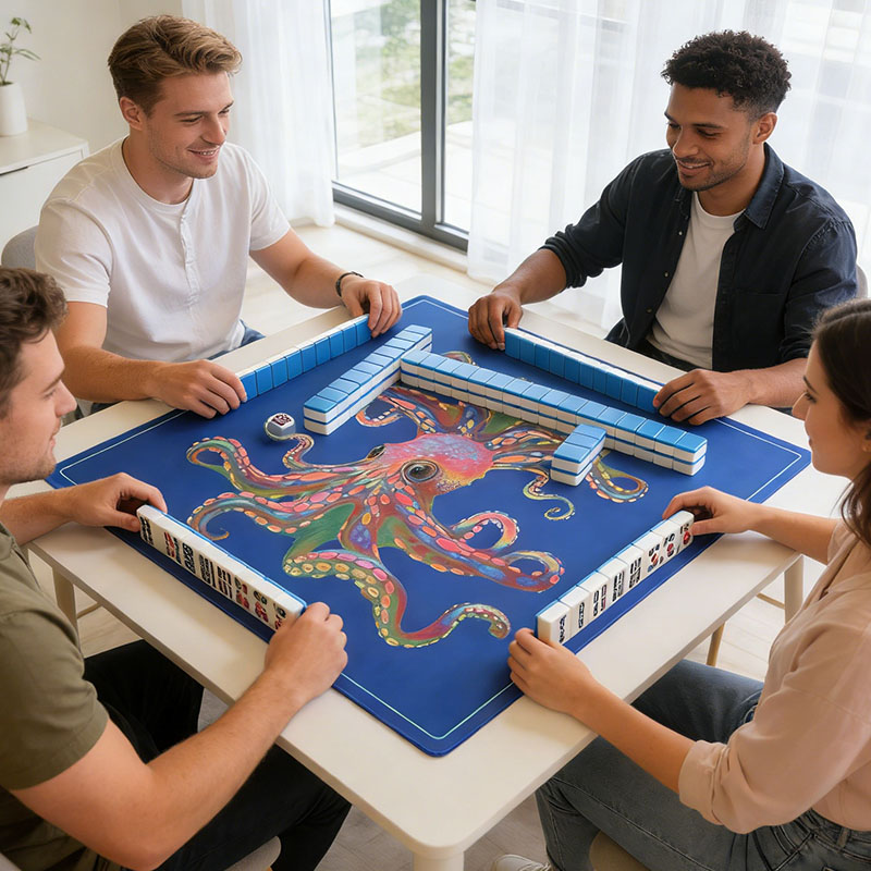 Personalized Mahjong Octopus Mat Accessory Travel Portable Playing Surface Nonslip Backing Noise Reduction Table Protection