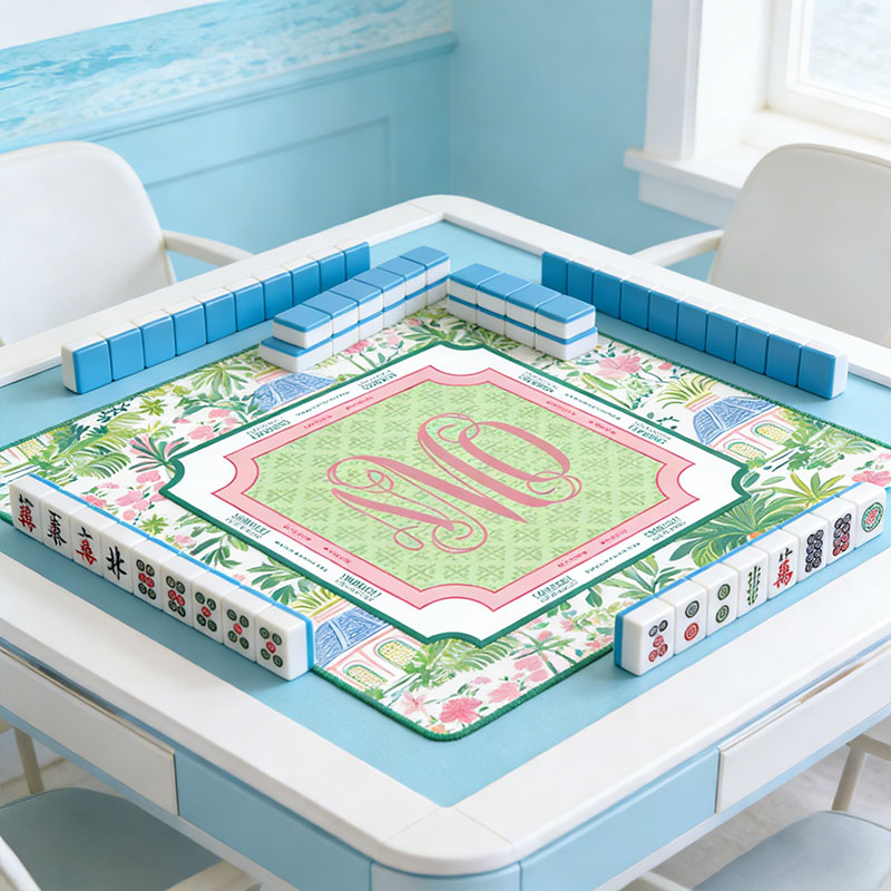 Personalized Palm Beach Chic Mahjong Mat Custom Monogram Mahjong Mat Neoprene Game Surface Travel Portable Playing