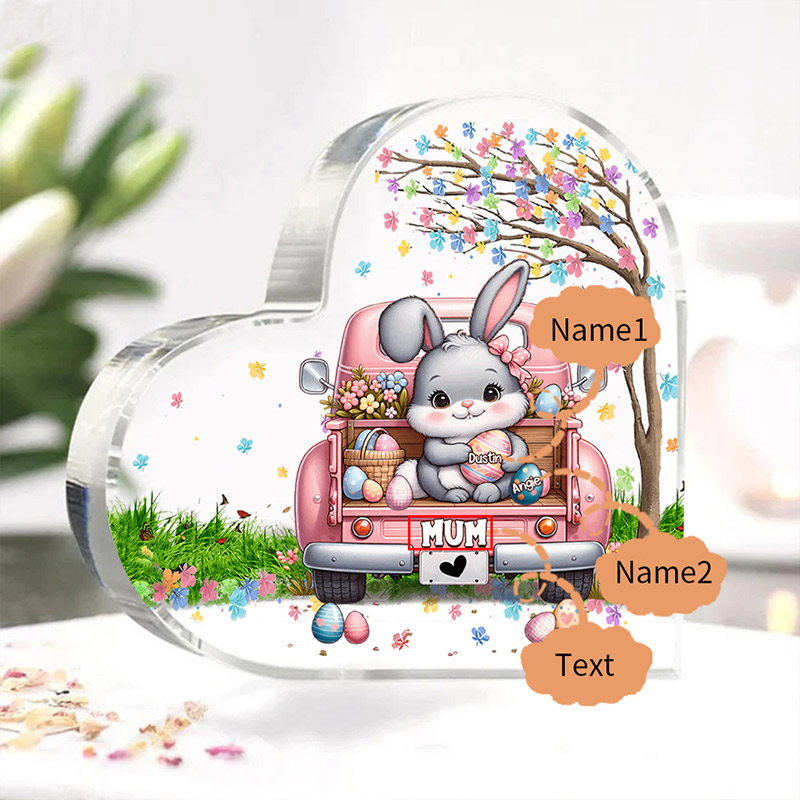 Personalised Mum Easter Bunny Acrylic Heart Keepsake Custom Name Acrylic Plaque Ornaments Gifts Easter Gifts for Nana Mother