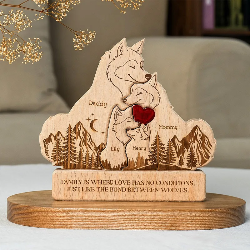 Personalized Wooden Wolf Family Puzzle Happy Wolf Family With Names