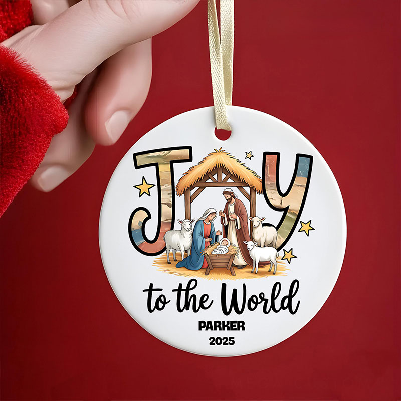 Personalized Joy to the World Nativity Scene Ceramic Ornament with Name Religious Gift Christmas Home Decor Gift Festival Gift