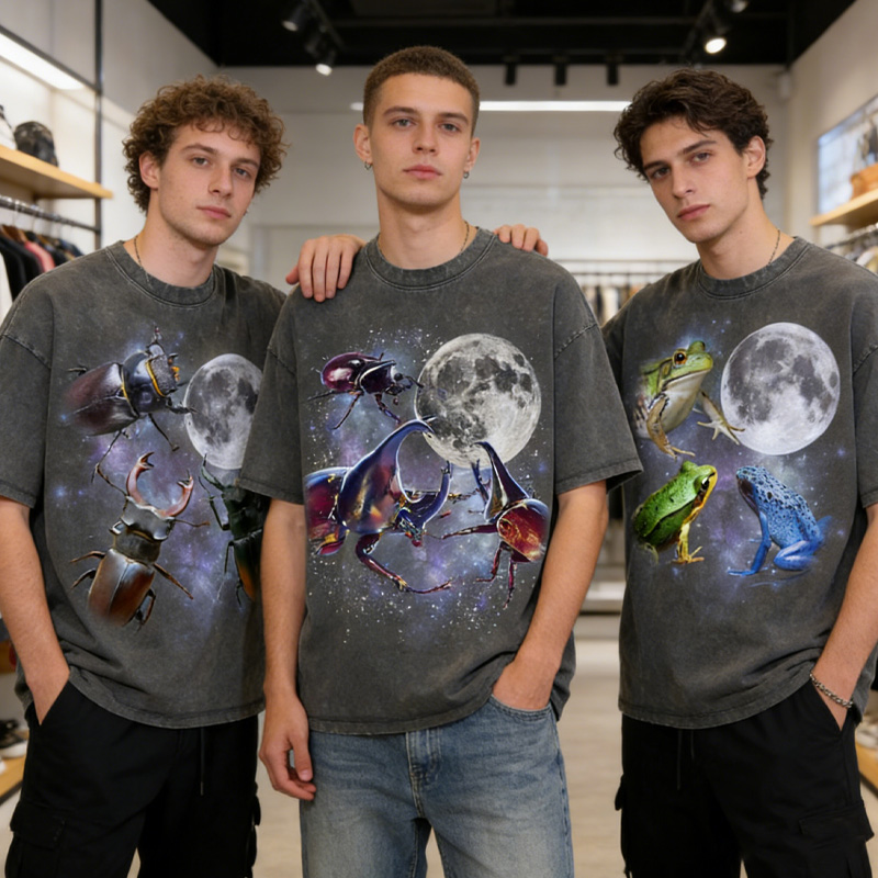 Personalized Vintage Graphic Washed T-shirts Retro Moon Funny Cozy Sleeping Galaxy Tee Oversized Washed Adult Joke Shirt for Geek Lover