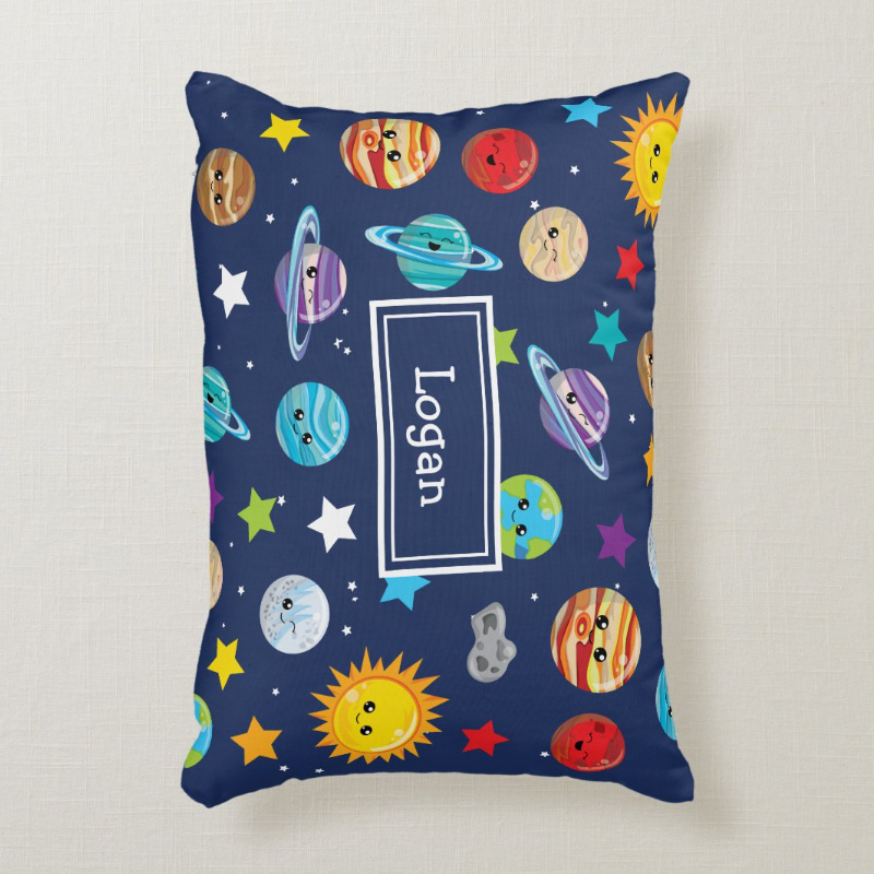 Personalized Solar System Pattern Throw Pillow Cover with Name Outer Space Kids Bedding Home Decor Christmas Birthday Gift for Geek Lover
