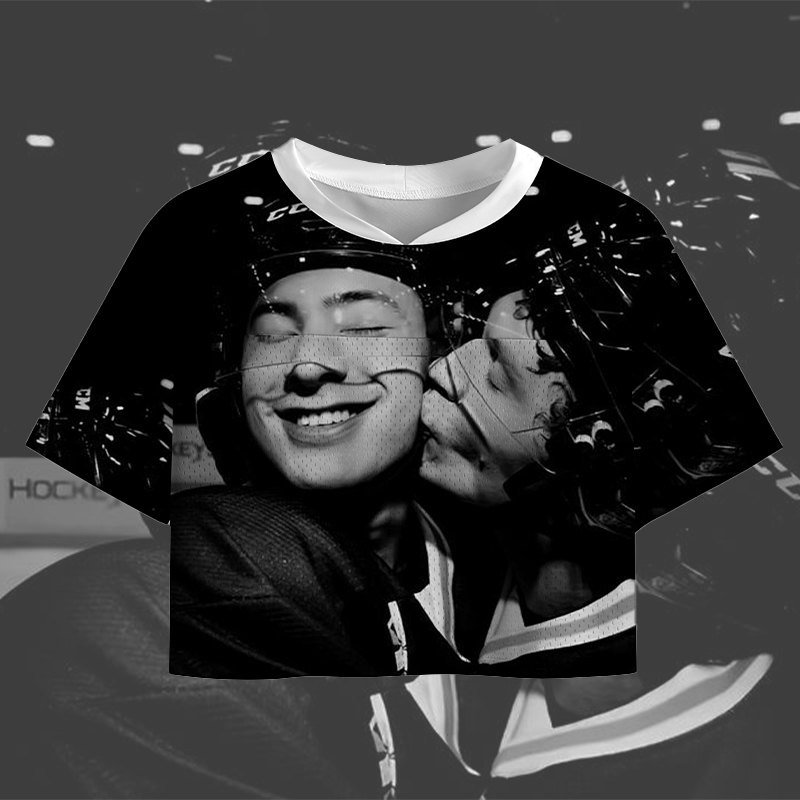 Personalized HR Theme Crop Top Jersey Custom Image for Female Hockey Fans Romance Hockey Gift