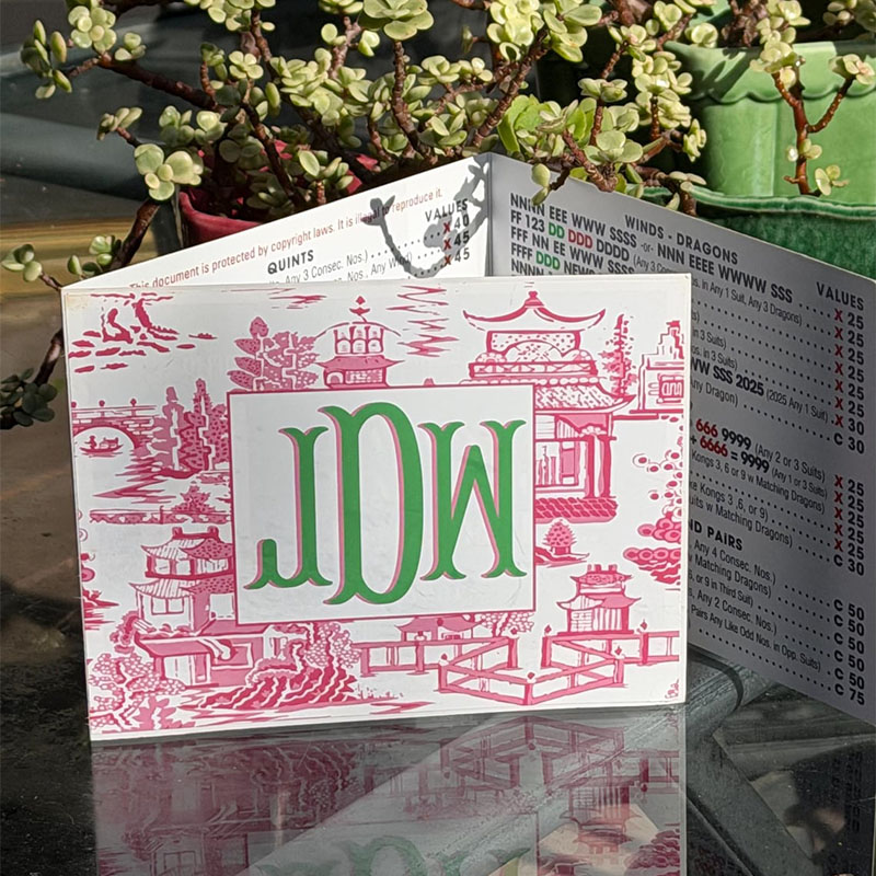 Personalized Mahjong Card Vinyl Stickers Chinoiserie Pagodas Fishtail Monogram