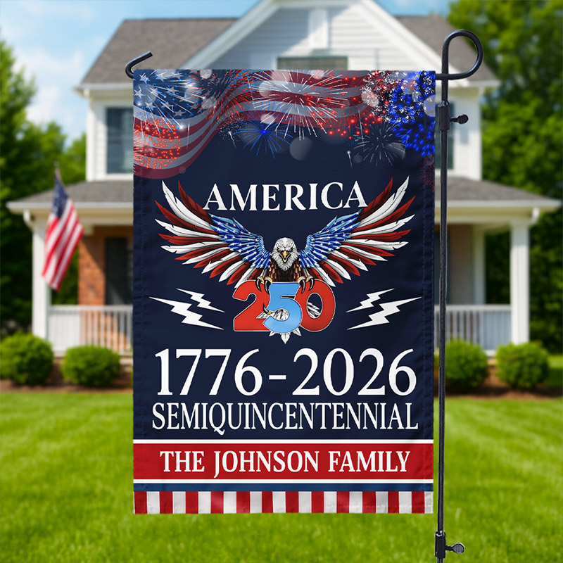 Personalized 250 Years America Semiquincentennial Garden Flag with Family Name