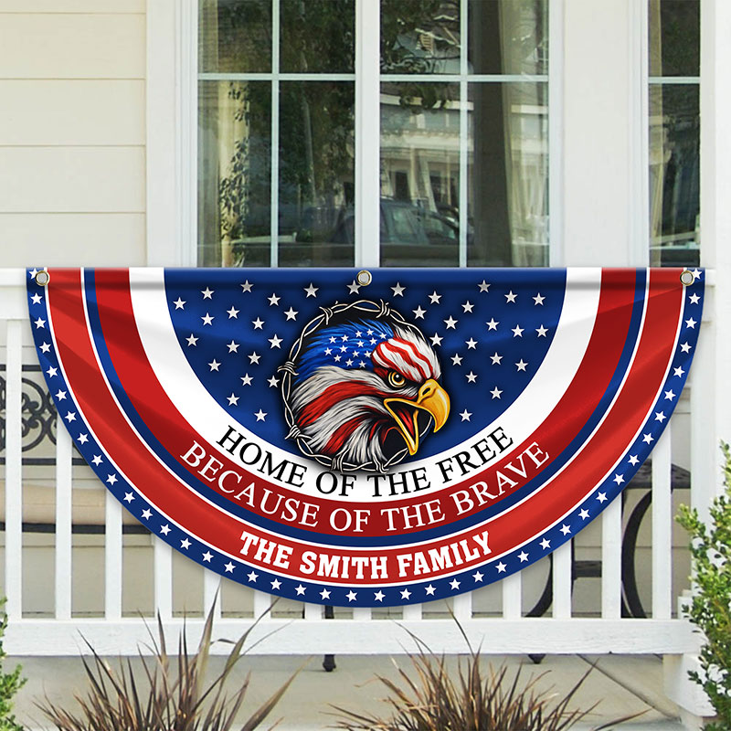 Personalized Family Name Home Of The Free Because Of The Brave Non-Pleated Fan Flag