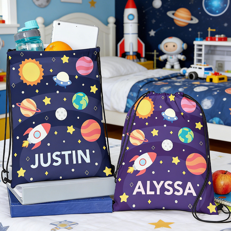 Personalized Outer Space Drawstring Goodie Bag Space Favor Bags Backpack for Geek Lover