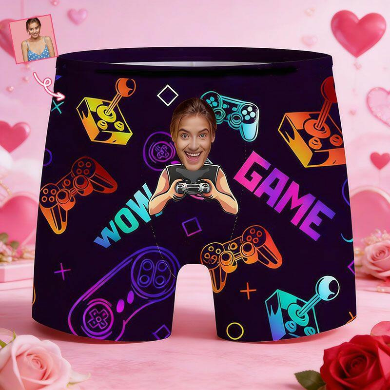 Personalized Picture Mens Underwear Boxer Briefs with Game Controller Pattern Best Gift for Boyfriend Geek Lover