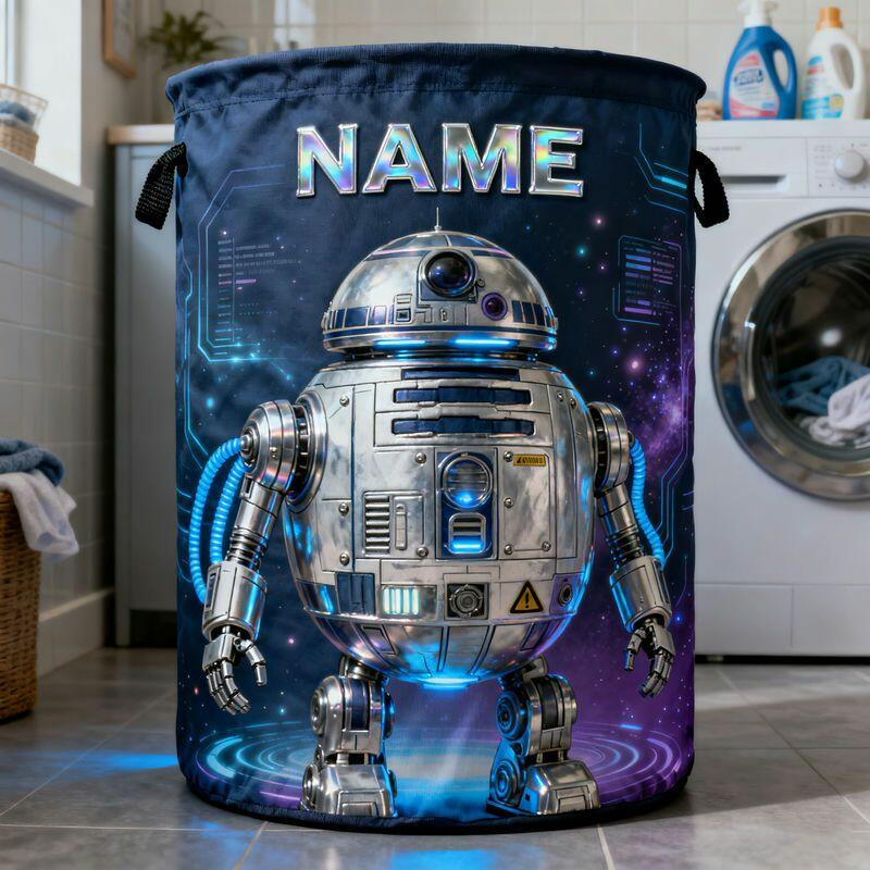 Personalized Robot Designs Waterproof Laundry Basket with Handle and Name Bedroom Laundry Room Birthday Gift for Gamer Geek Lover