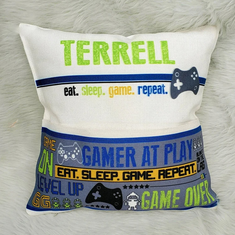Personalized Video Gamer Throw Pillow Room Decor Gift for Nerd Geek Lover