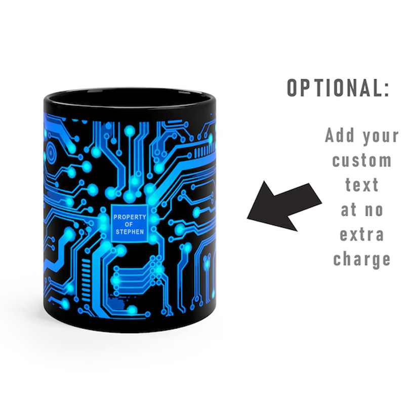 Personalized Blue Circuit Board Mug Custom Computer Coffee Mug Engineer Science Programmer Gift for Geek Lover