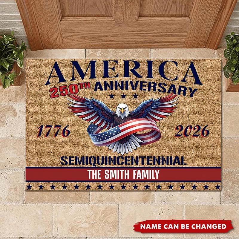 Personalized America 250th Anniversary Dormat for Family Custom  Welcome Doormat with Family Name Gift