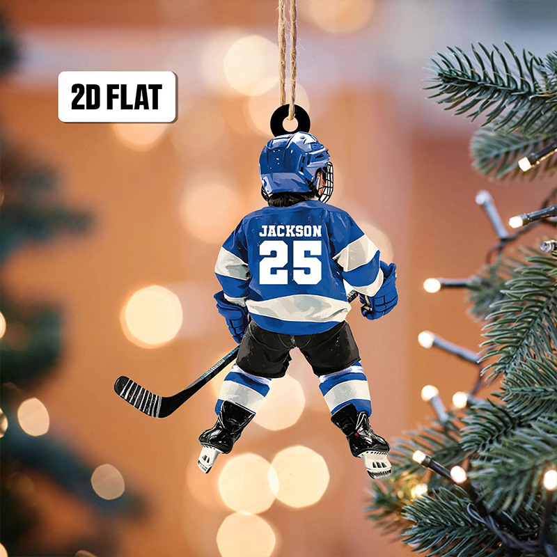 Personalized 2D Hockey Player Ornament with Custom Name, Number, and Jersey Colors